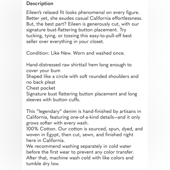 Like new Frank and Eileen-Eileen Denim Irish coffee button up top Large - Picture 6 of 8